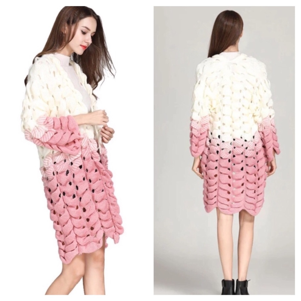 Pink & Cream Hand Knit Sweater - Picture 4 of 13